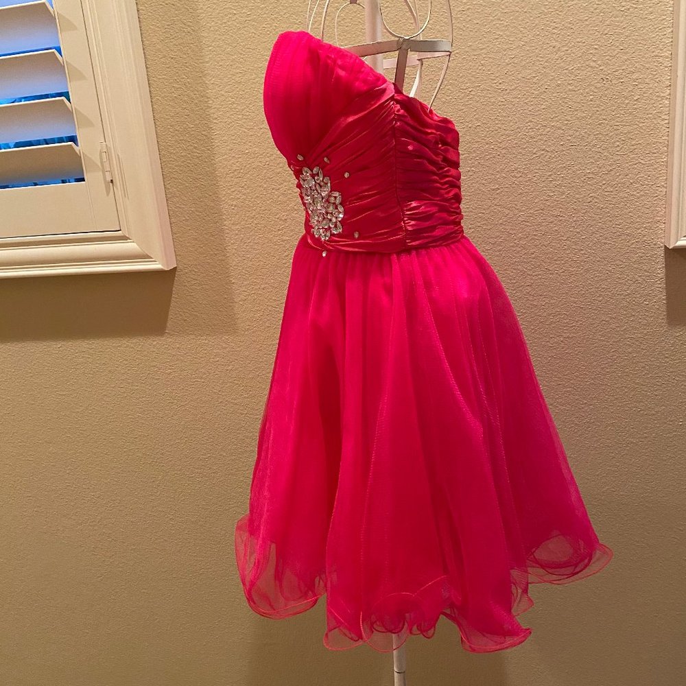 Fuschia Strapless Dress w/ Rhinestone Decoration